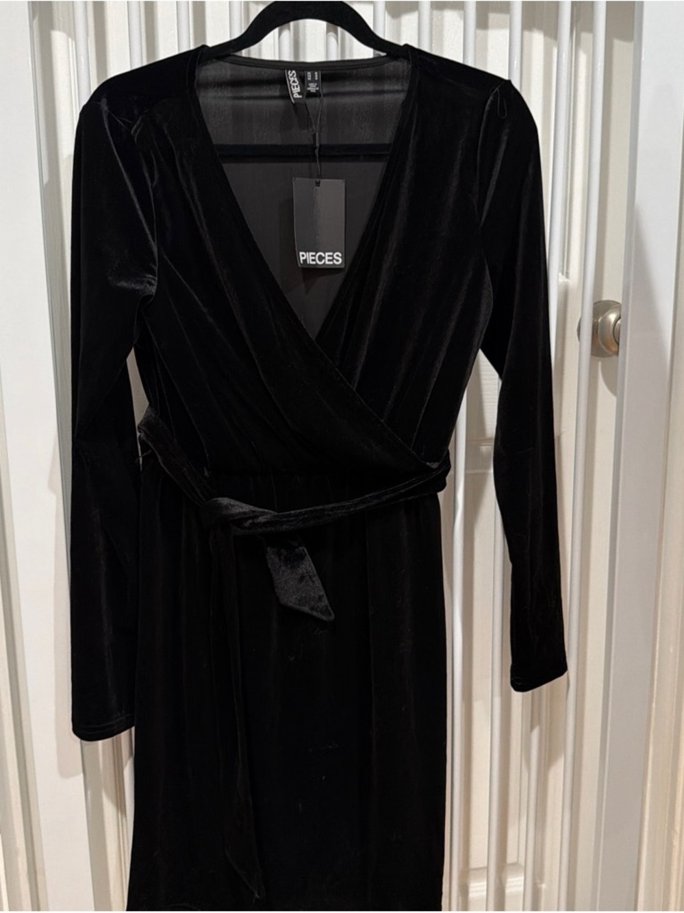 Black Velvet Wrap Dress with Tie Waist
